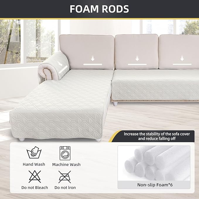 ele ELEOPTION 100% Waterproof 2 Piece Couch Cover Pet Blanket Sectional L Shape Sofa Cushion Cat Dog Bed Cover (Chaise Lounge + 3 Seat Covers) White