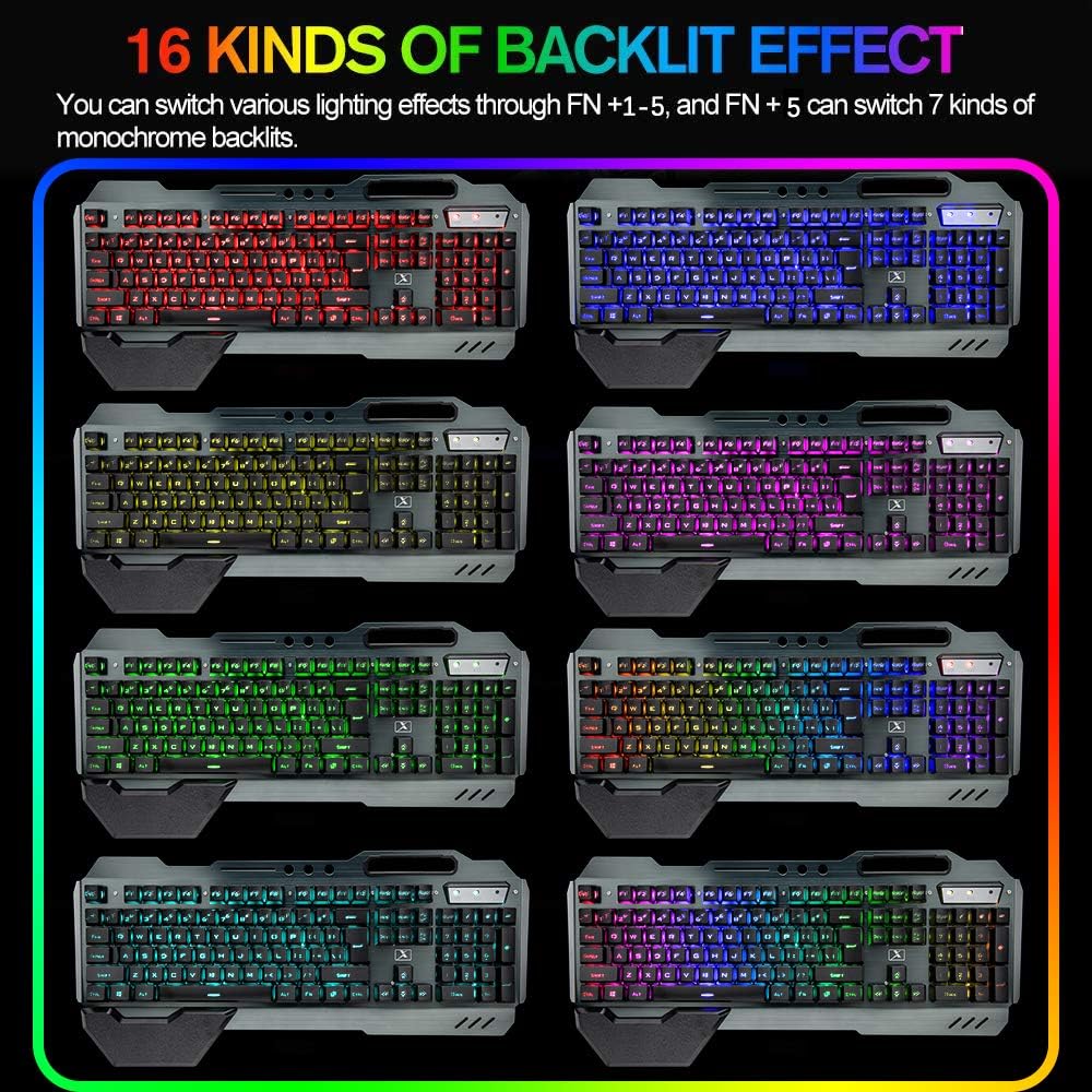 Wireless Gaming Membrane Keyboard Mouse and Bluetooth Headset Kit-Black RGB