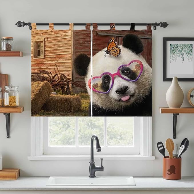 Farm Panda Kitchen Curtains 45 Inch Length, Short Cafe Window Curtains Tab Top