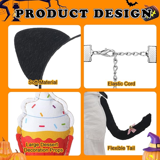 Book Character Costumes Set Reading Themed Ears Headband Tail, Brooch Animal Dress up for Adult Halloween Accessory