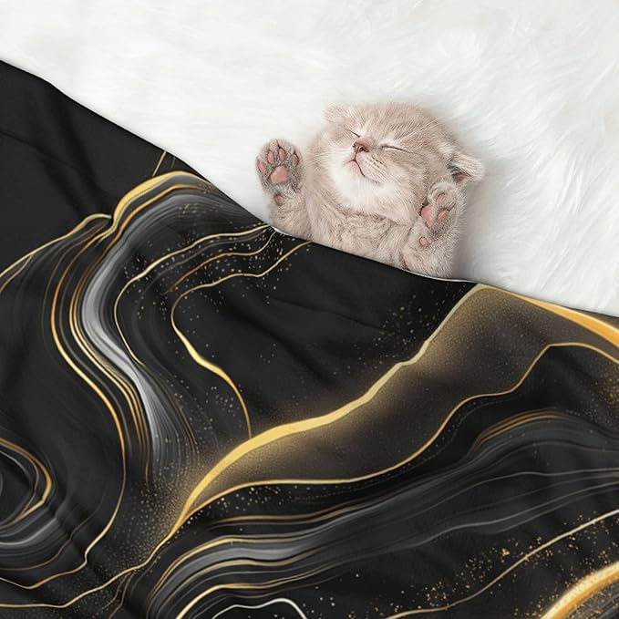 Black Golden Blanket for Pet -Marble Throw Blanket 40x30 Couch Blankets for Puppy Dogs Cats