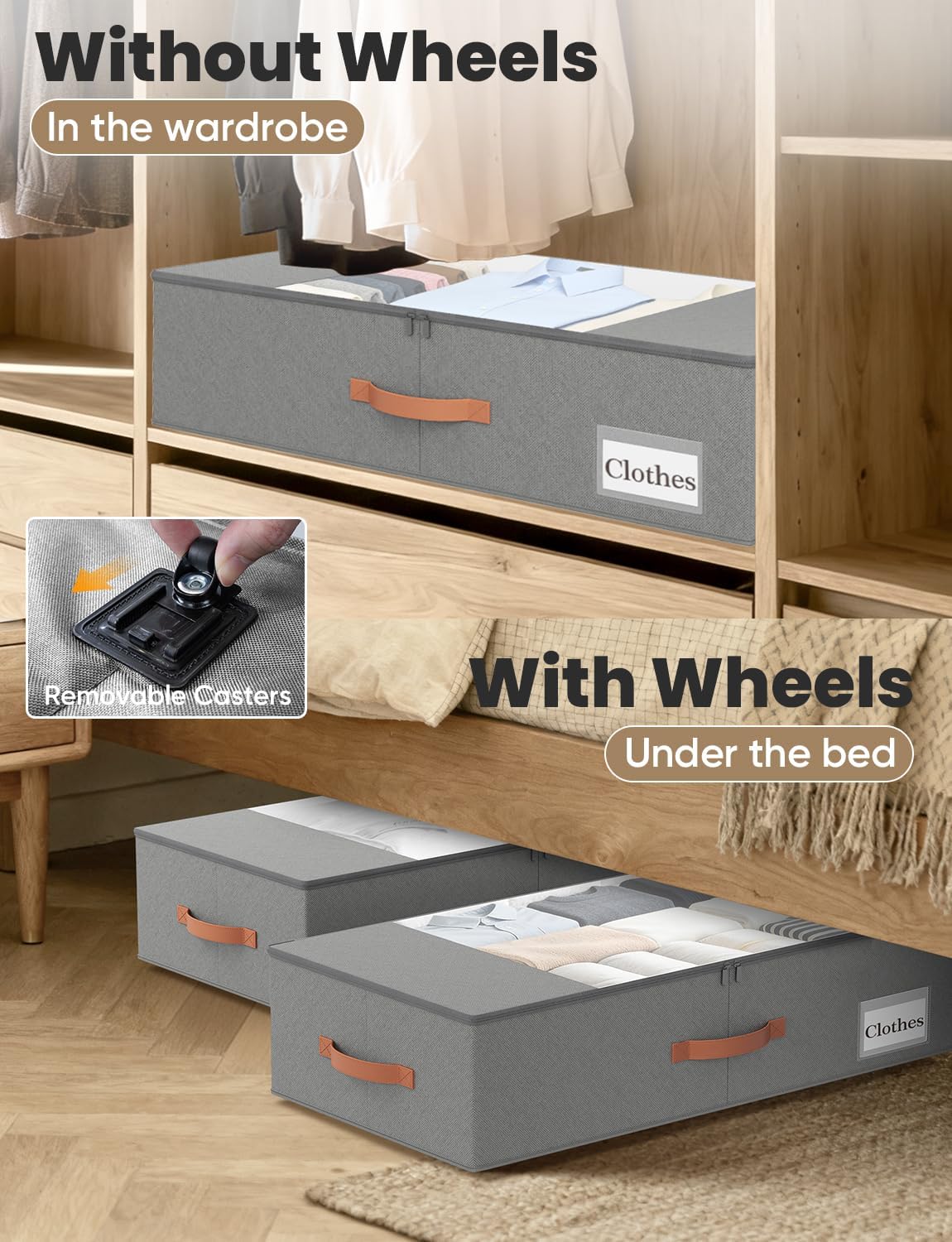 TOSKING 2-Pack Under Bed Storage Drawers with Wheels, Gray