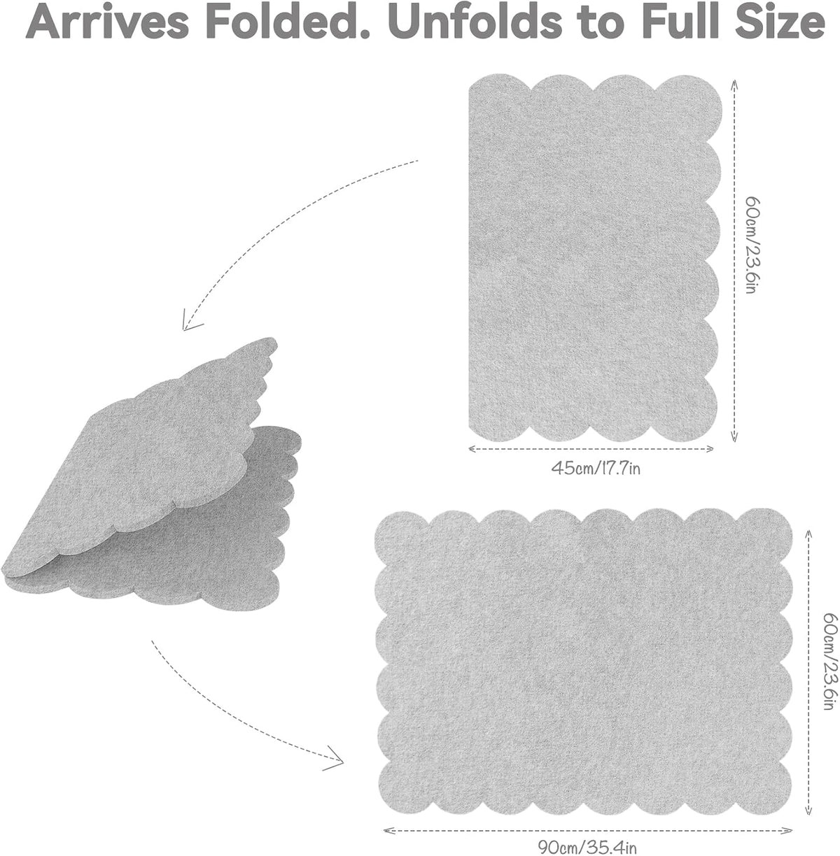 Lightomorrow Scalloped Bulletin Board, 36 x 24 Inches Felt Pin Board - Decorative Cork Alternative for Wall, Foldable Picture Self-Adhesive Vision Prayer Board with 20 Pushpins - Light Gray