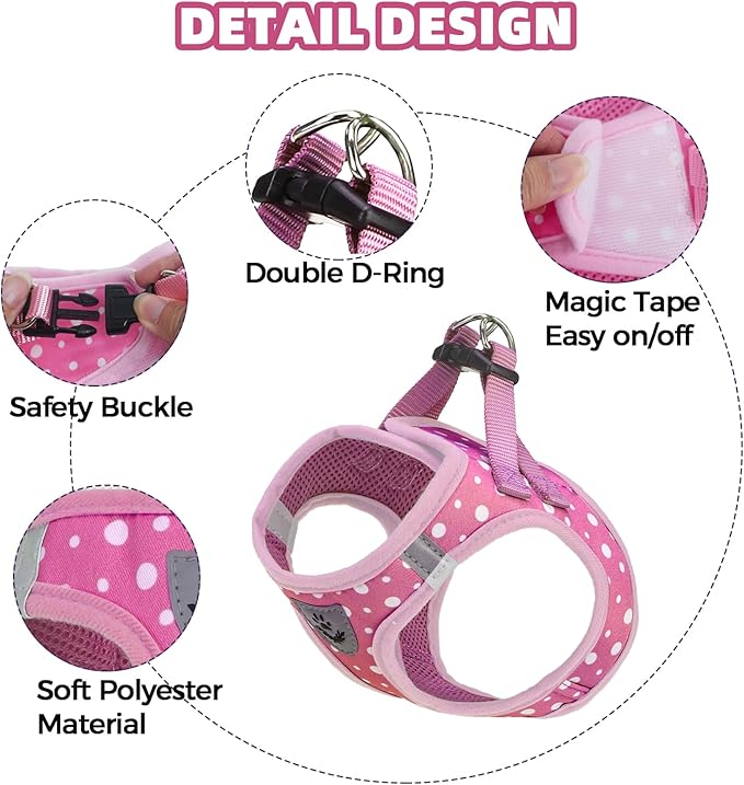 PAWCHIE Dog Harness and Leash Set, Step in No Pull Soft Pet Harness, Reflective Adjustable Puppy Vest for Small Medium Dogs Cats, No Choke Harness Vest with Poop Bag Holder for Walking,Running, Pink S