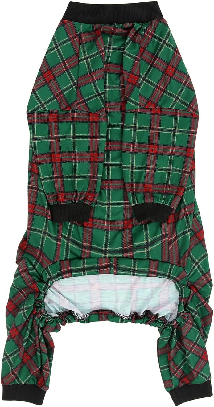 HDE Dog Pajamas One Piece Jammies Jumpsuit Pet Clothes Outfit Stretchy Lightweight Comfy Shirt Pjs for M-3XL Dogs Holiday Plaid - 3XL