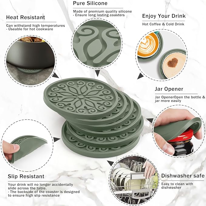 Coasters for Drinks, Resistant Reusable Silicone Coasters