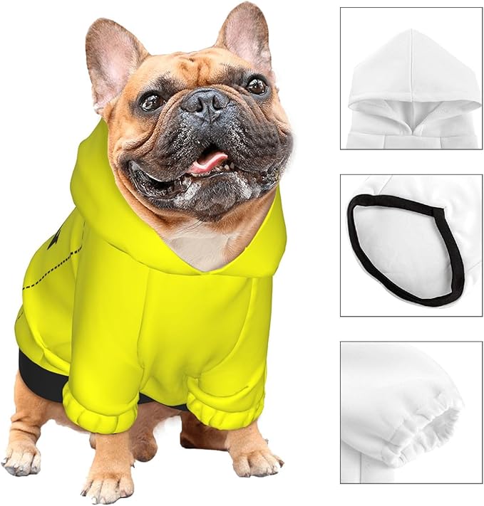 Personalized Chihuahua Dog Hoodie, Custom Pet Warm Sweatshirt Costume with Name Number Photo, Customize ID Clothes for Pupppy Kitten Dogs Cats, Yellow, L
