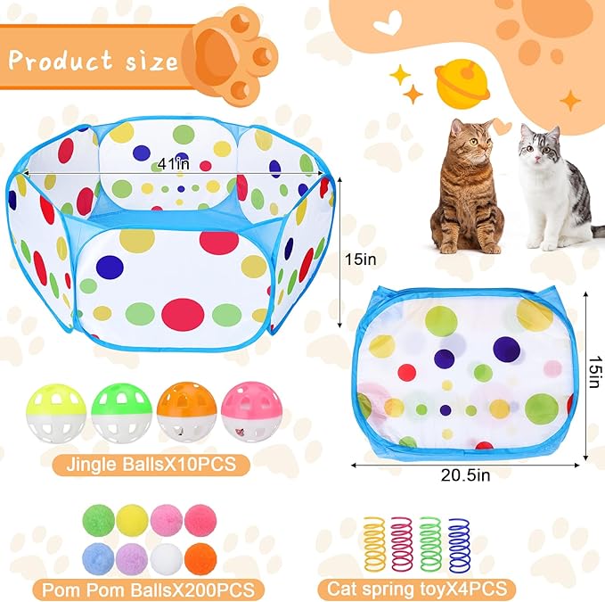 Palksky Ball Pit with 210 Toy Balls and 4 Spring Toys - Interactive Cat Toys for Bored Indoor Cats Self Play, Enrichment Toy for Fun and Exercise