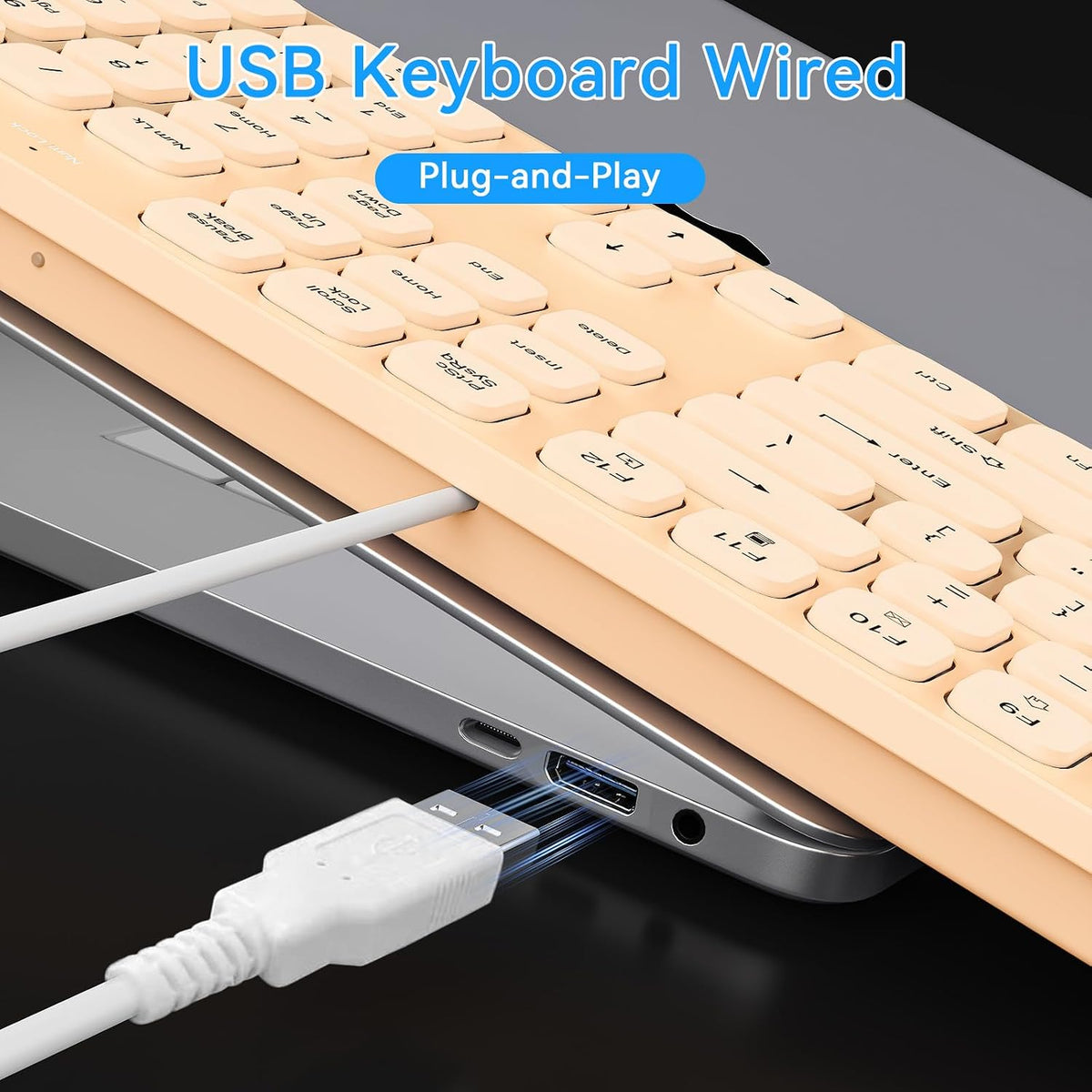 Wired USB Keyboard, Comfortable Quiet Chocolate Keys, Durable Ultra-Slim Computer Keyboard Wired(QWERTY) for PC, Windows 11/10/8/7/XP (Milk Tea, Wired Keyboard for Windows)