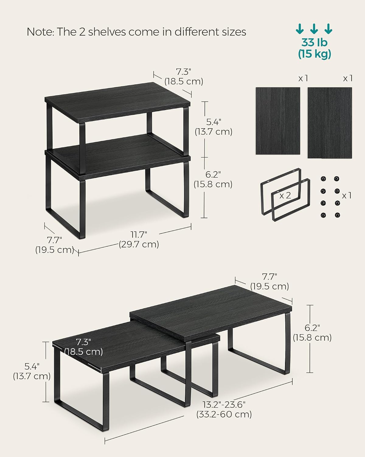 SONGMICS Cabinet Organizer Shelf, Set of 4, Stackable, Expandable