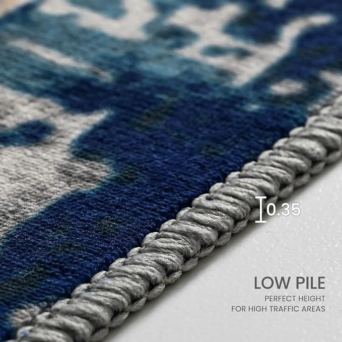 Ompaa Living Room Rug 5x8 Ultramarine Area Rug Machine Washable Boho Rug Non