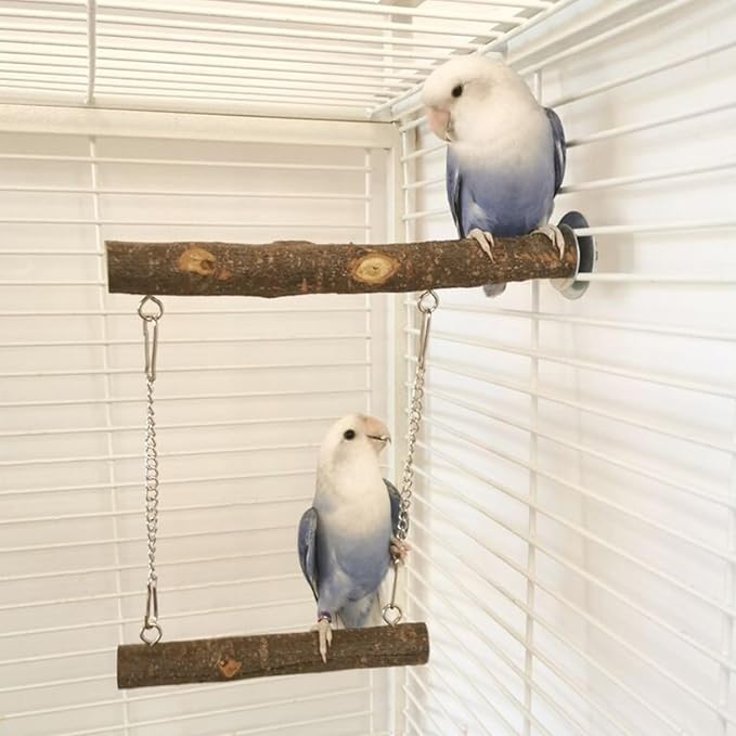 Bird Swing, Parrot Perch Stand Natural Wood Stand Parrot Cage Toys for Parakeet Cockatoo Budgie Lovebirds Cockatiel Small Animal