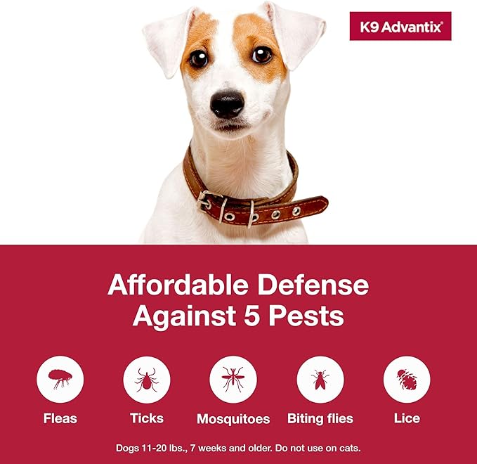 K9 Advantix Flea, Tick & Mosquito Prevention for Dogs 11-20 lbs. | Flea Drops for Medium Dogs | Apply Monthly | 2 Treatments (Pack of 3)