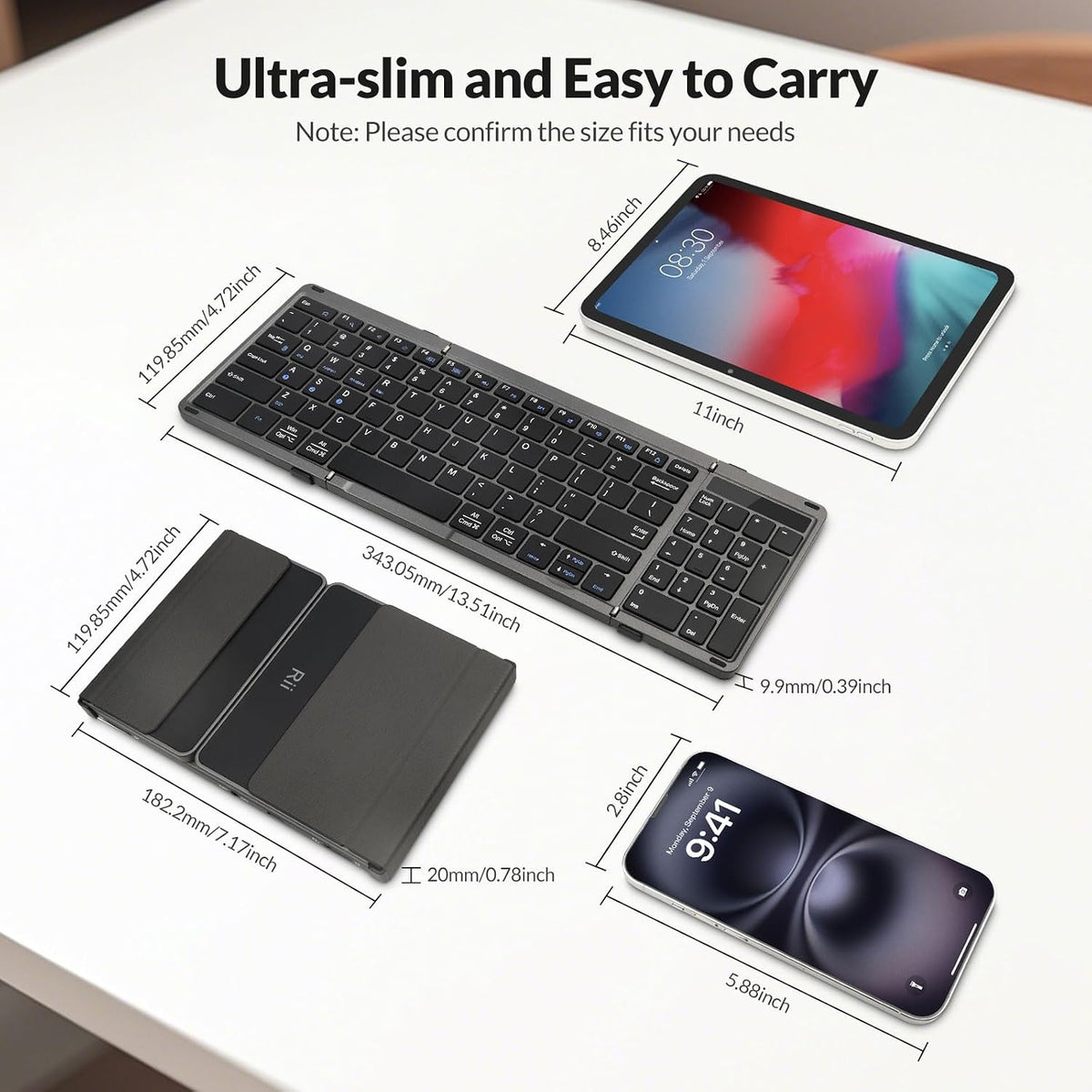 Rii RK809 Portable Foldable Bluetooth Keyboard with Numberpad