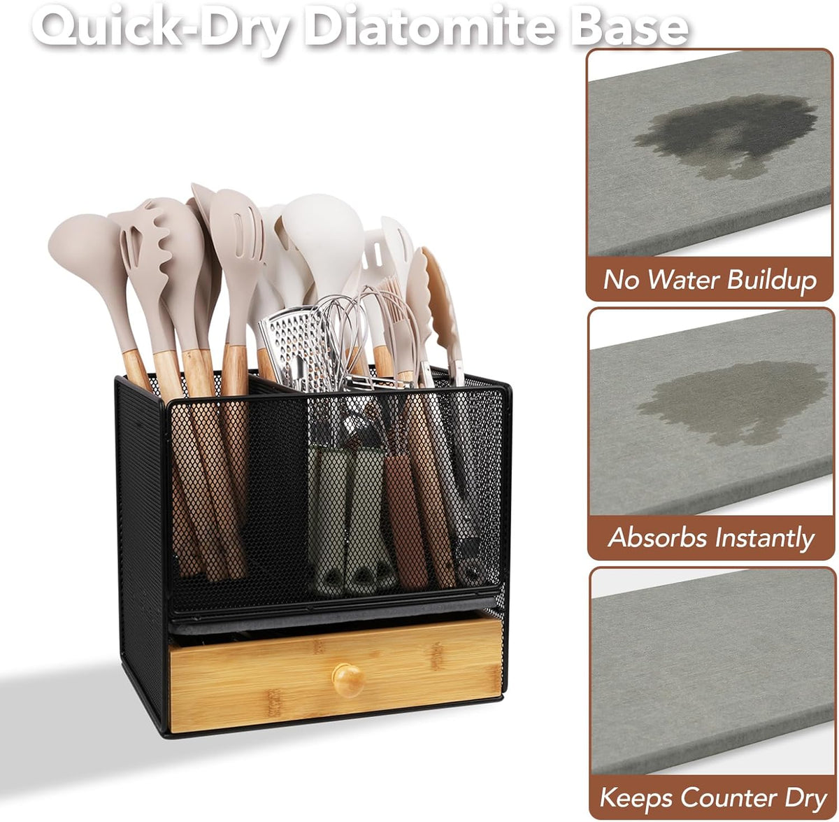 Kitchen Utensil Holder Countertop,Extra Large Utensil Organizer with Drawer