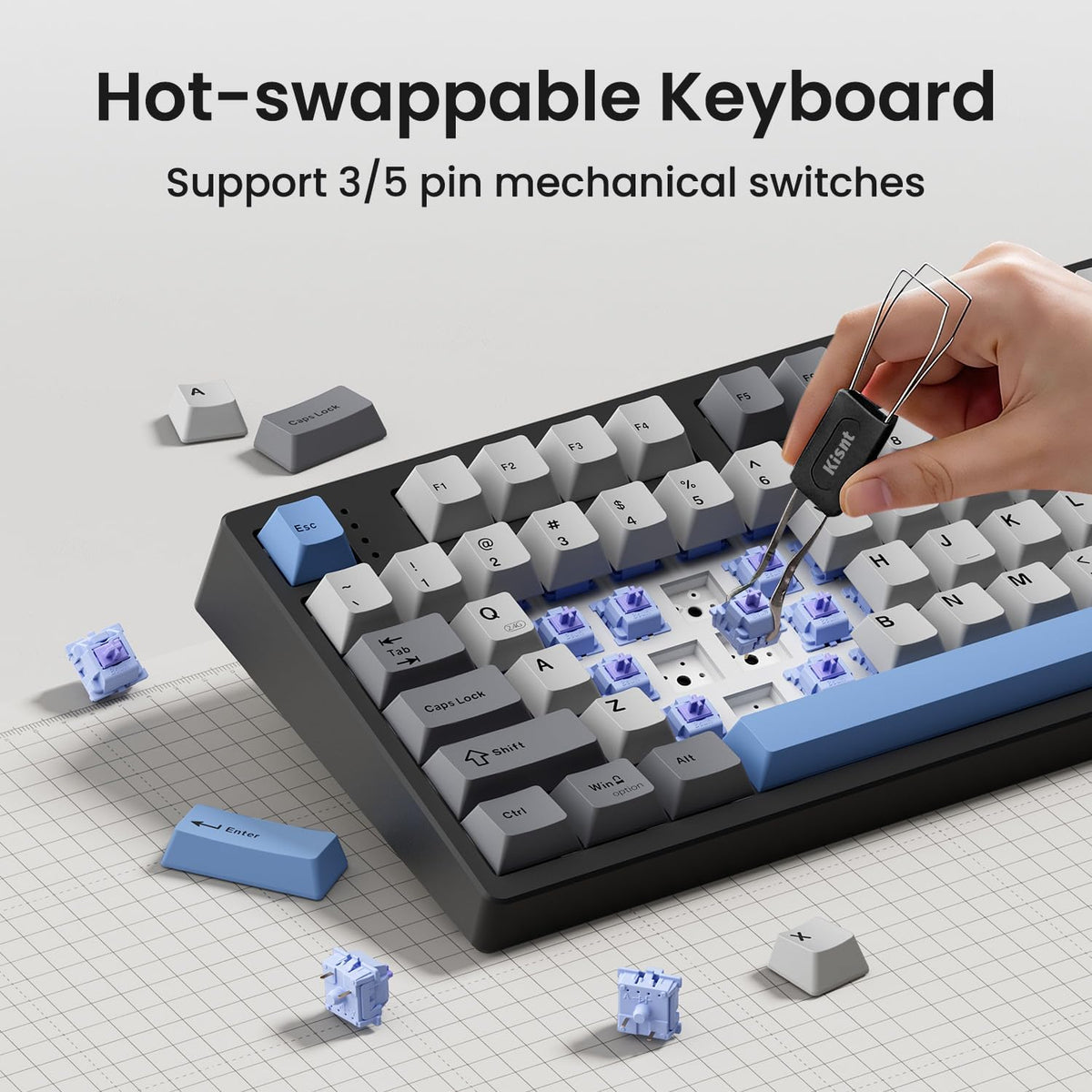 Kisnt KN104 Wireless Mechanical Keyboard, 100% Full Size with Knob, Bluetooth/2.4GHz/USB-C, Custom RGB Backlit, Hot-Swappable Linear Switch, Creamy Sound for Gaming/Typing (Carbon Black)
