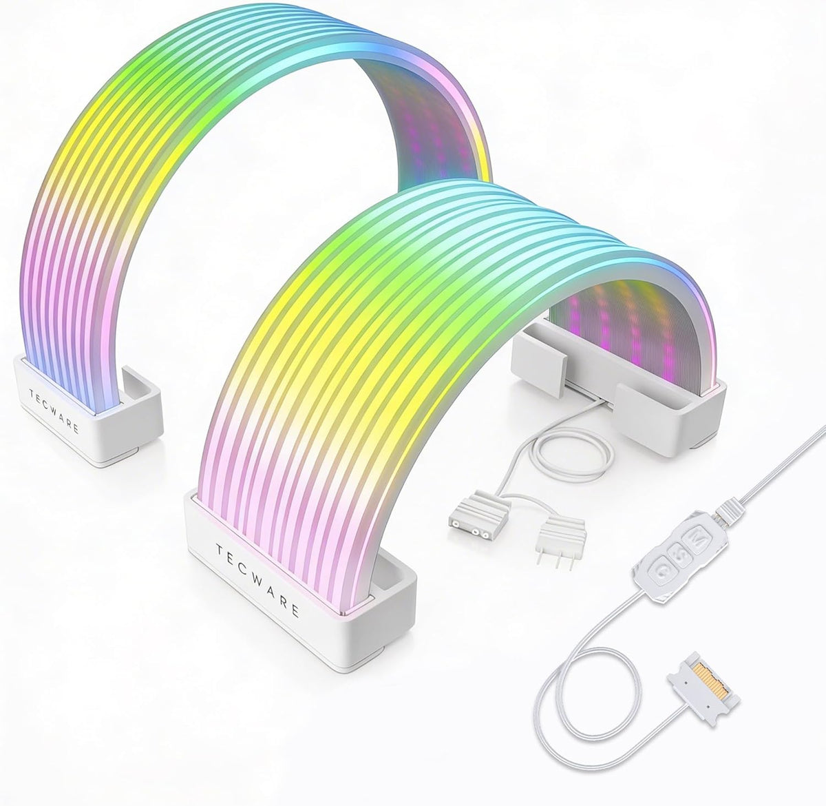 TECWARE Flex RGB Cable Cover Kit | Compatible with 24-Pin Motherboard and 8-Pin/16-Pin GPU | ARGB PSU Cable Extension with 5V 3-Pin Sync | RGB Lighting Kit for PC Cables | White