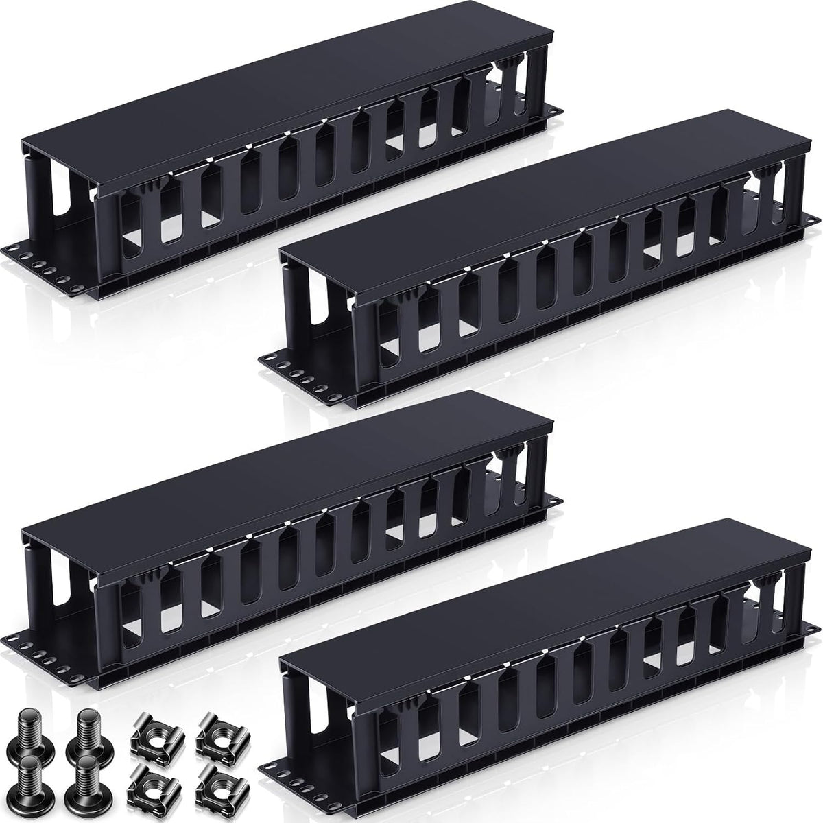 Taiyin 2 Pcs 2u 19 Inch Horizontal Cable Management Panel, 12 Slot