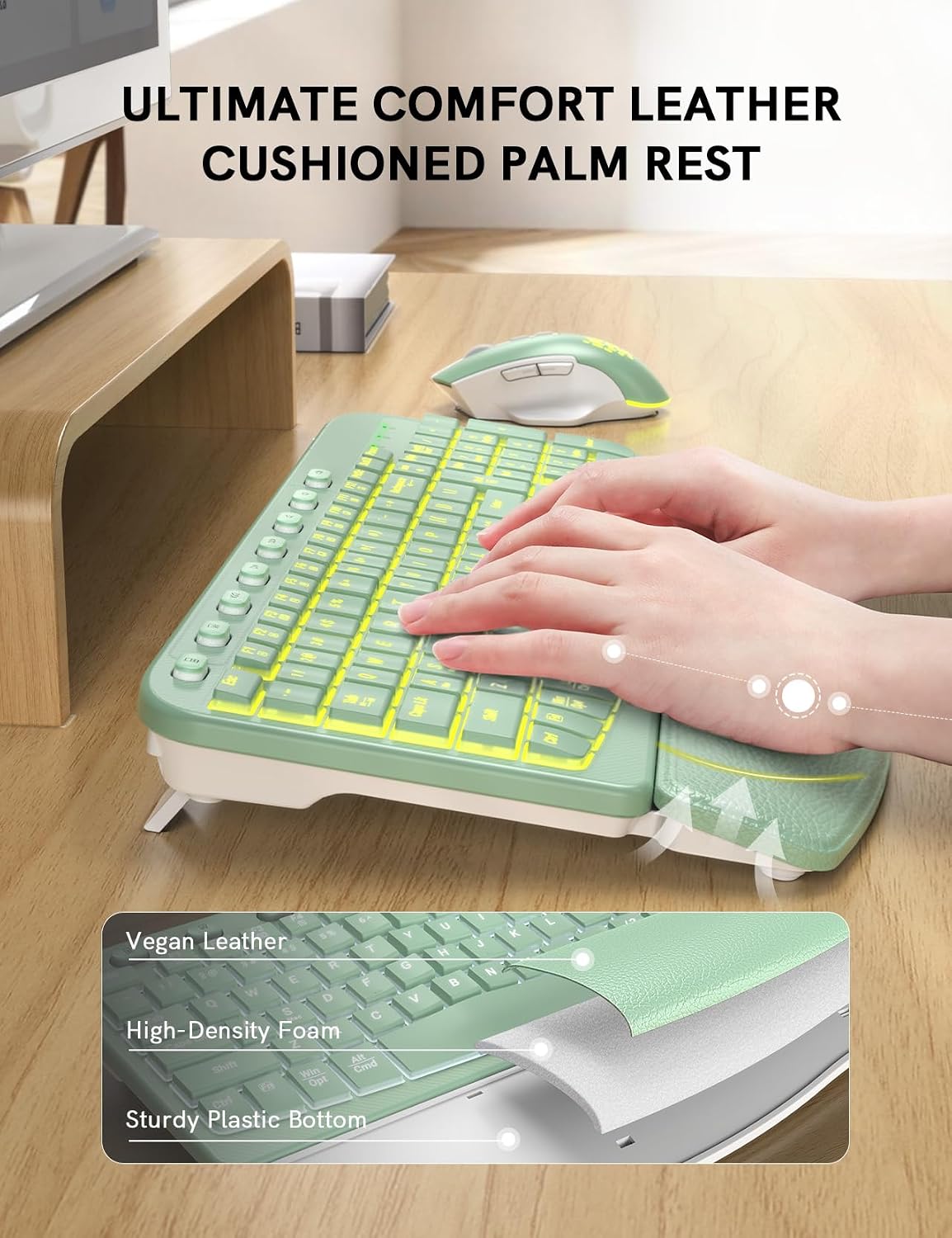 SABLUTE Wireless Keyboard and Mouse Combo, Ergonomic Wave with Wrist Rest