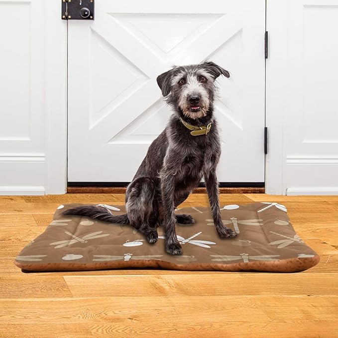 Emelivor Dragonflies Brown Dog Cat Bed Washable Crate Pet Bed Anti-Slip Comfortable Dog Kennel Crate Mat for Medium Large Small Dogs Cats, 24x18in