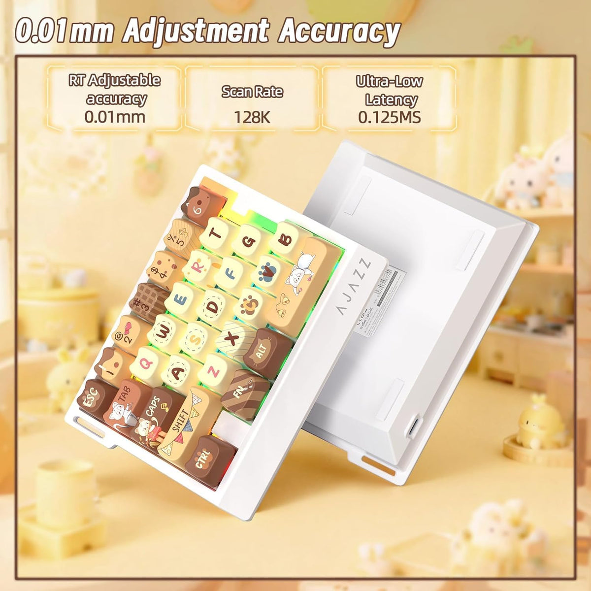 AJAZZ AK029 Wired 29 Keys One-Handed RGB Gaming Keyboard with 8000HZ,0.01mm RT Magnetic Switches Adjustable Actuation,Hotswappable Mechanical Keyboard,Aluminum Plate,Web Driver for Gamers-Beige Cat