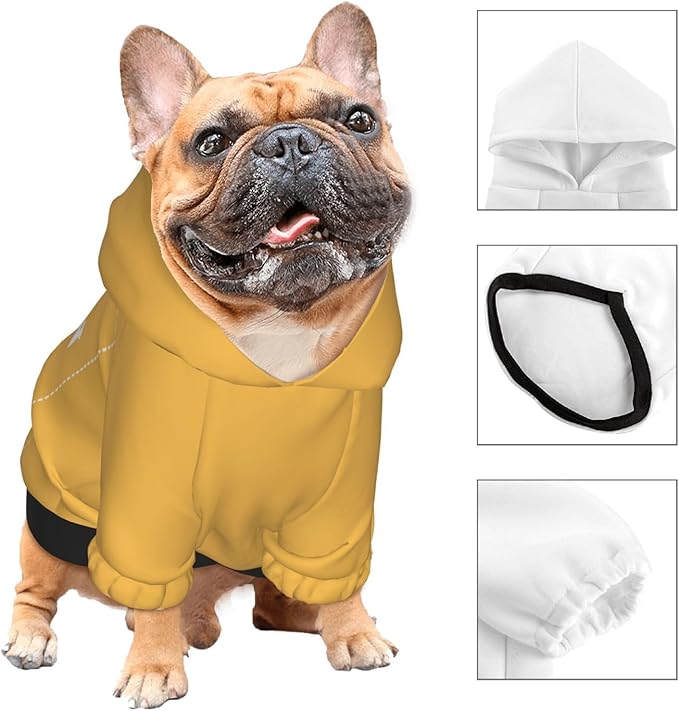 Dog Costume, Custom Dog Hoodie, Dog Name Costume Holiday Pet Pajamas Outfit, Personalized Pet Coat Costumes for Small Medium Large Dogs and Cats for Winter, Gold, XS