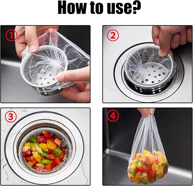 Pine & Linen 200pcs Disposable Mesh Sink Strainers Bags and Storage Box