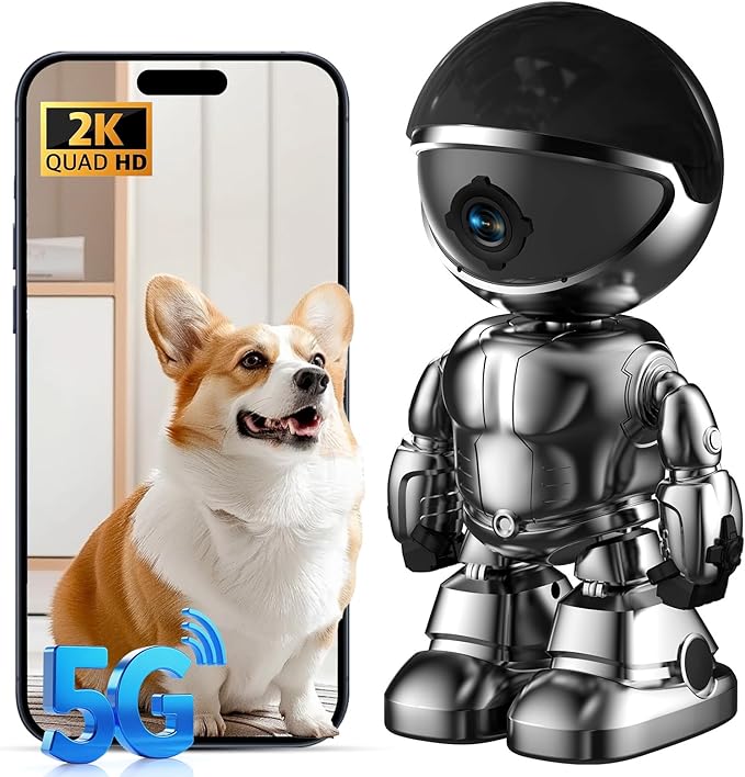 Indoor Camera 2K 5G/2.4Ghz WiFi Home Security, Baby/Pet/Robot Camera with Phone App Motion Detection, Color Night Vision, Siren Alarm, Two-Way Talk, Human Detection