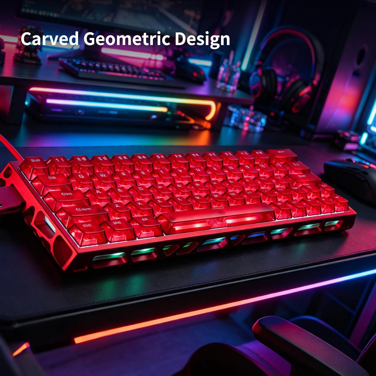 IROK MG63 64 Keys Wired Magnetic Switch Keyboard, 512KHZ All Keys Scan Rate, PCB Nano-Coating Waterproof, ARGB Light and Shadow Coexist 8KHZ/CNC Carved Aluminum Gaming Keyboard (Red)