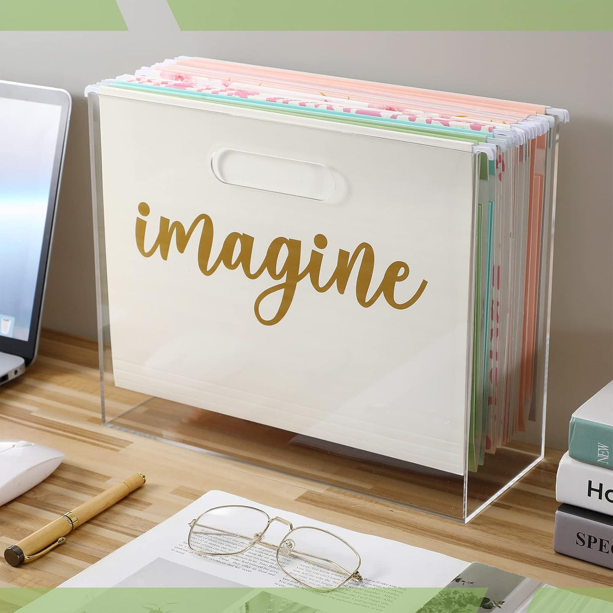Sintuff Hanging File Organizer Box, Acrylic File Folder Organizer