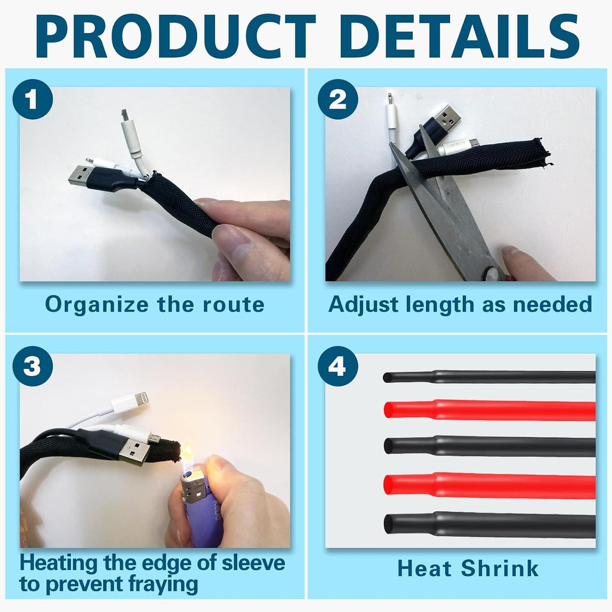 Split Wire Loom Kit for Cable Management, High Temperature Resistant Split Loom Tubing for Auto Wiring Protection, Pet & Rodent Proof Cord Organizer with Heat Shrink Tubing, Silicone Tape & Ties