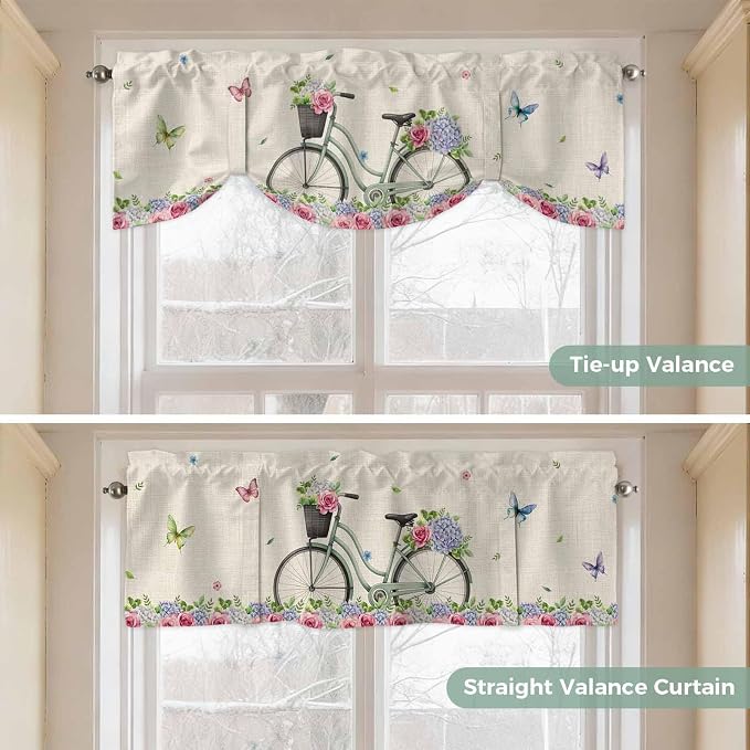 Farmhouse Spring Tie Up Valance Curtains