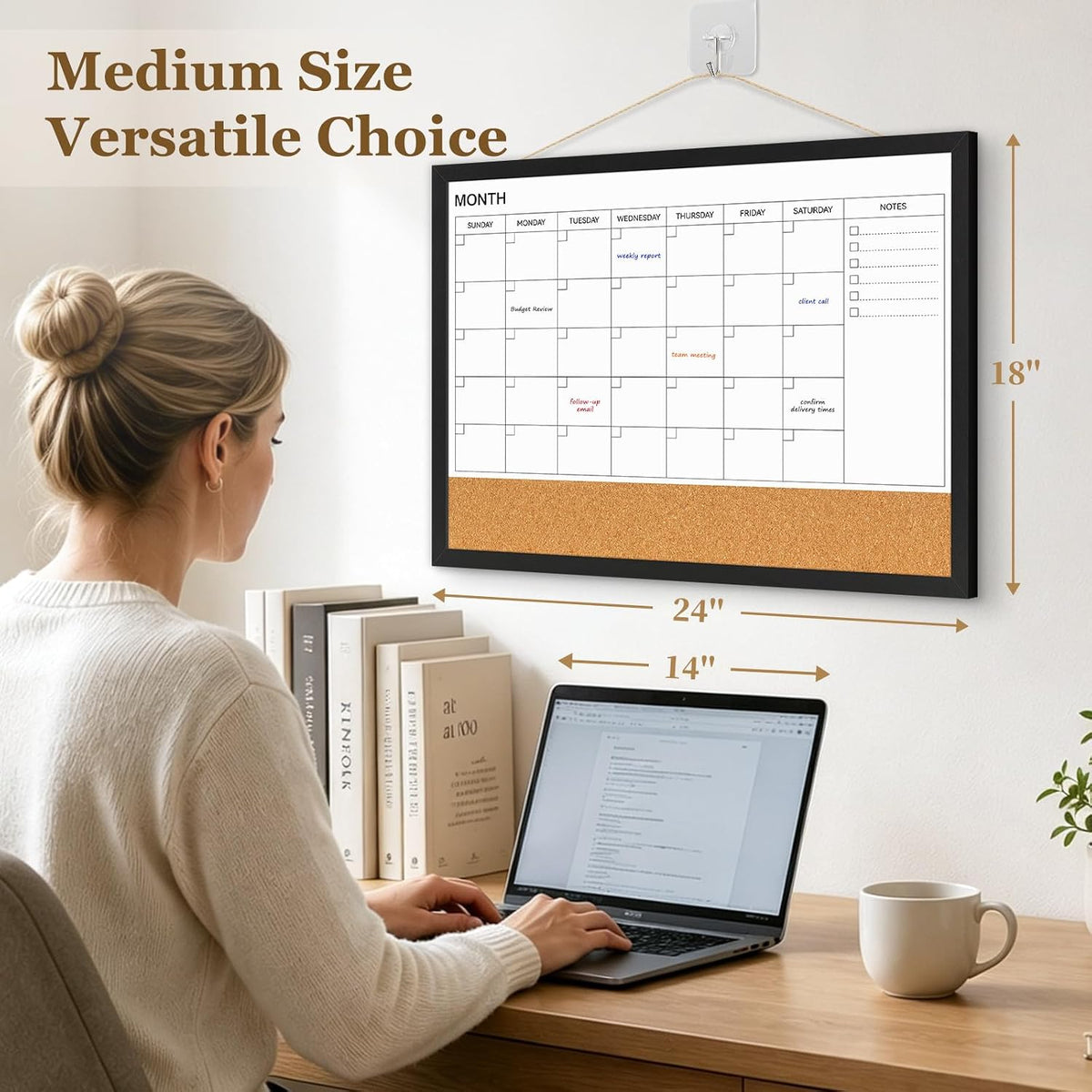 Dry Erase Calendar Whiteboard for Wall, 24'' x 18'' White Board Calendar