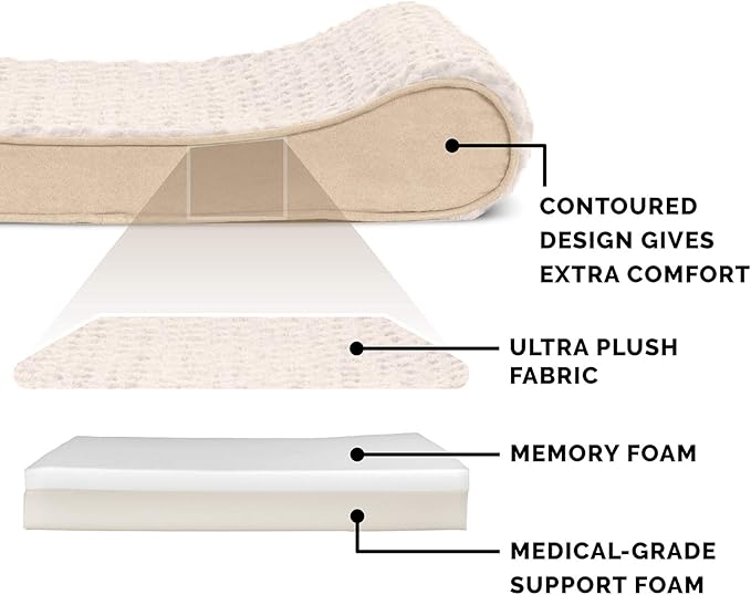 Furhaven Memory Foam Dog Bed for Extra Large Dogs w/ Removable Washable Cover, For Dogs Up to 180 lbs - Ultra Plush Faux Fur & Suede Luxe Lounger Contour Mattress - Cream, Giant/XXXL