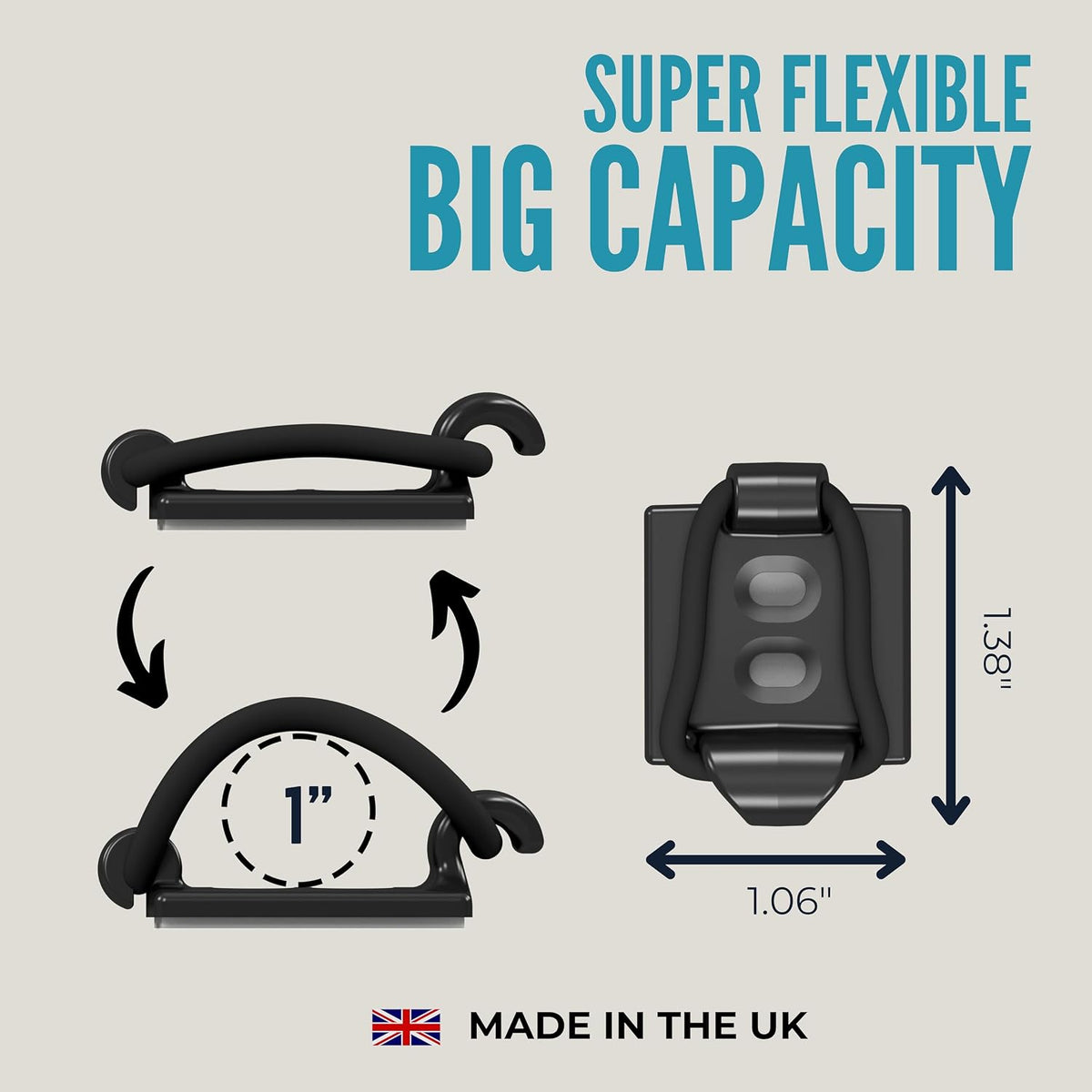 [Made in the UK] 30-Pack Adjustable Elastic Self-Adhesive Cable Tidy Clips, Cable Management Organiser for Office, Home, Under Desk, Behind TV, Charging Phone, Laptop, PC, HDMI, USB (BLACK)