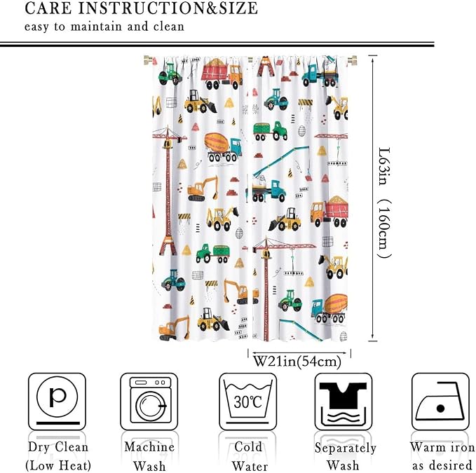 Construction Window Curtains, Kids Cartoon Construction Machines Building Hand