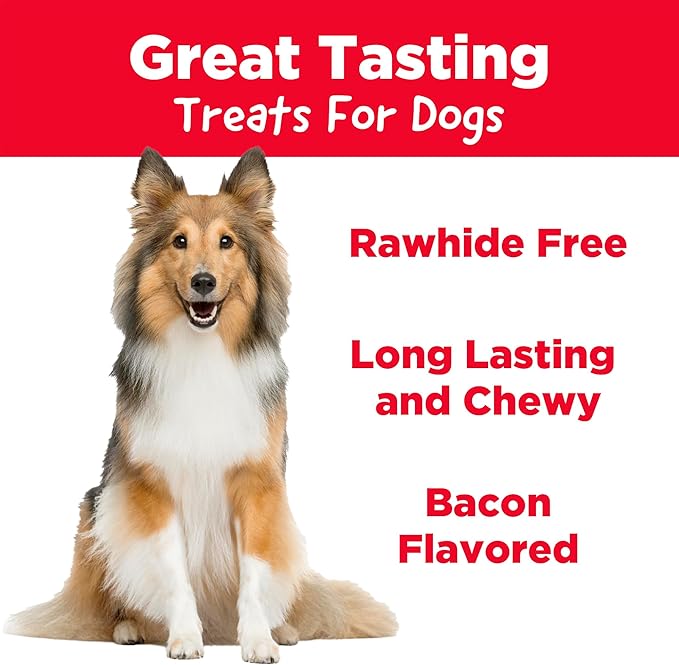Country Kitchen Rawhide Free Chewy Stick Dog Treats, Bacon Flavor, Made in The USA, 24 Count