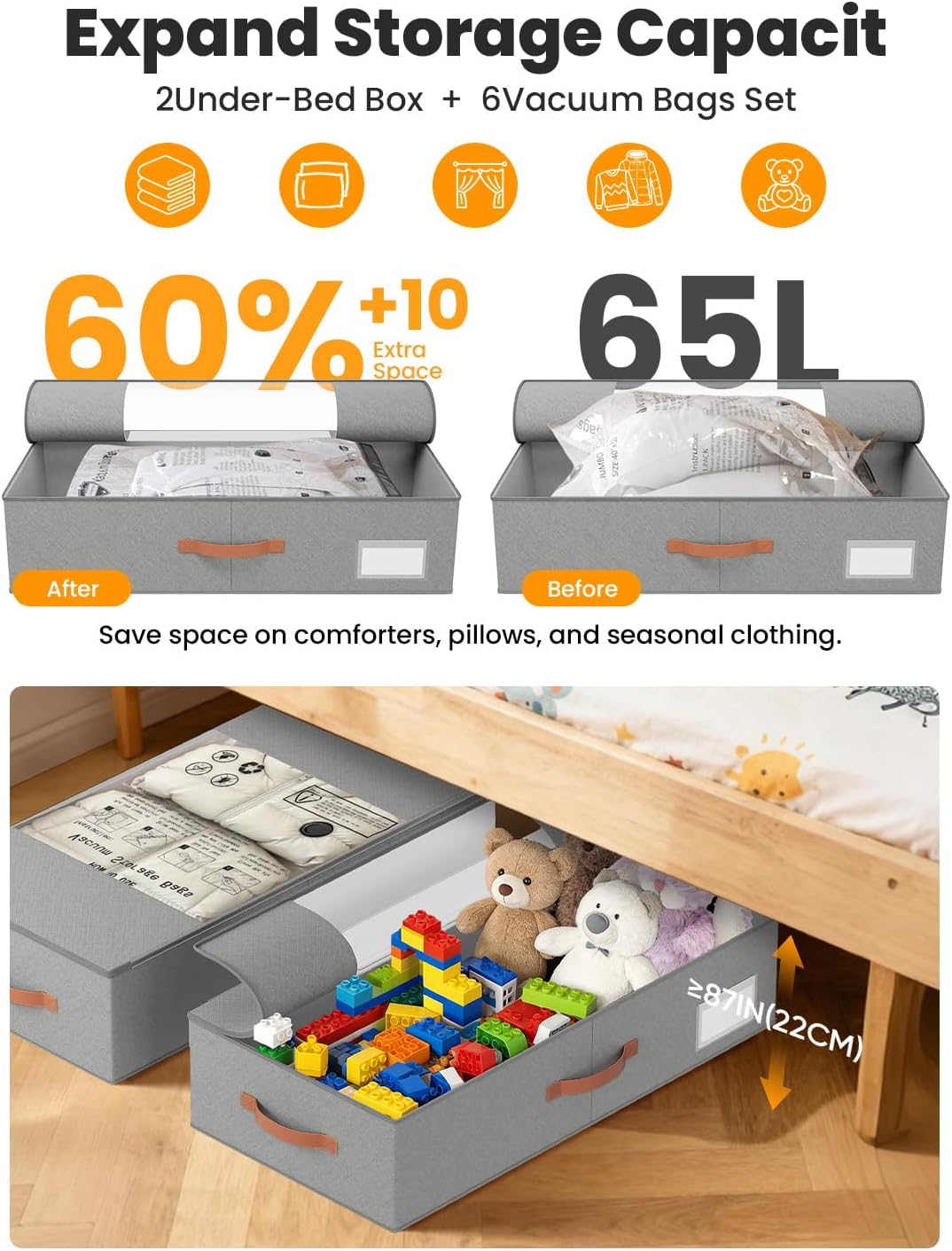 TOSKING 2-Pack Under Bed Storage Drawers with Wheels, Gray