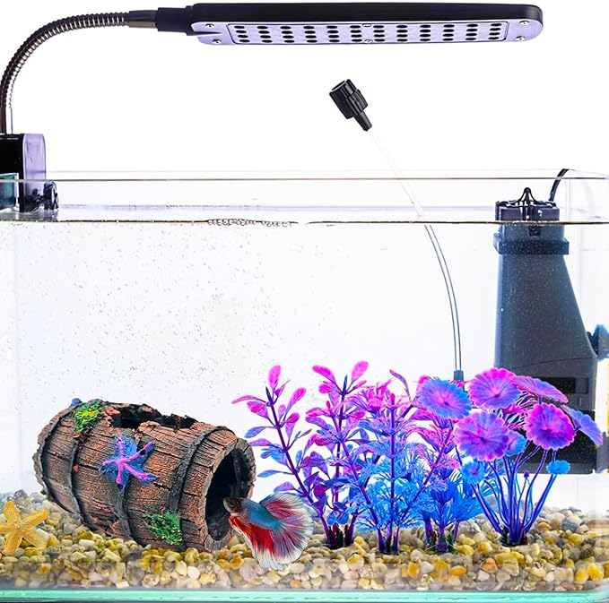Fish Tank Decoration for Aquarium Tank, Betta Fish Tank Accessories Starfish Barrel x 1pc, Aquarrium Decor Aquatic Plants x 4pcs, Aquarium Decor Starfish x 1pcs.