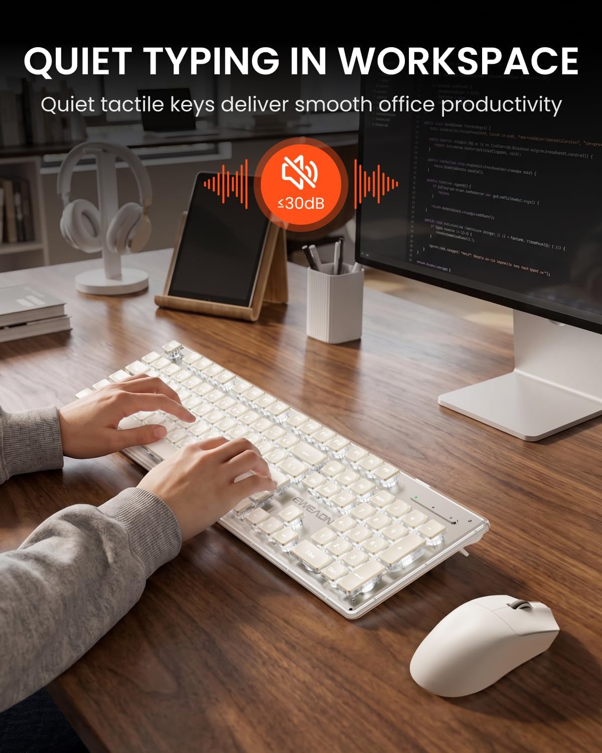 Wireless Keyboard and Mouse Combo, White Backlit, Rechargeable - White