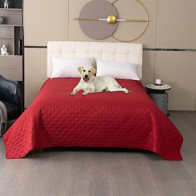 GIBZ Waterproof Dog Bed Cover Anti Slip Pet Furniture Protector Blanket Washable Thick Quilted Mat, Red, 76.2x177.8cm