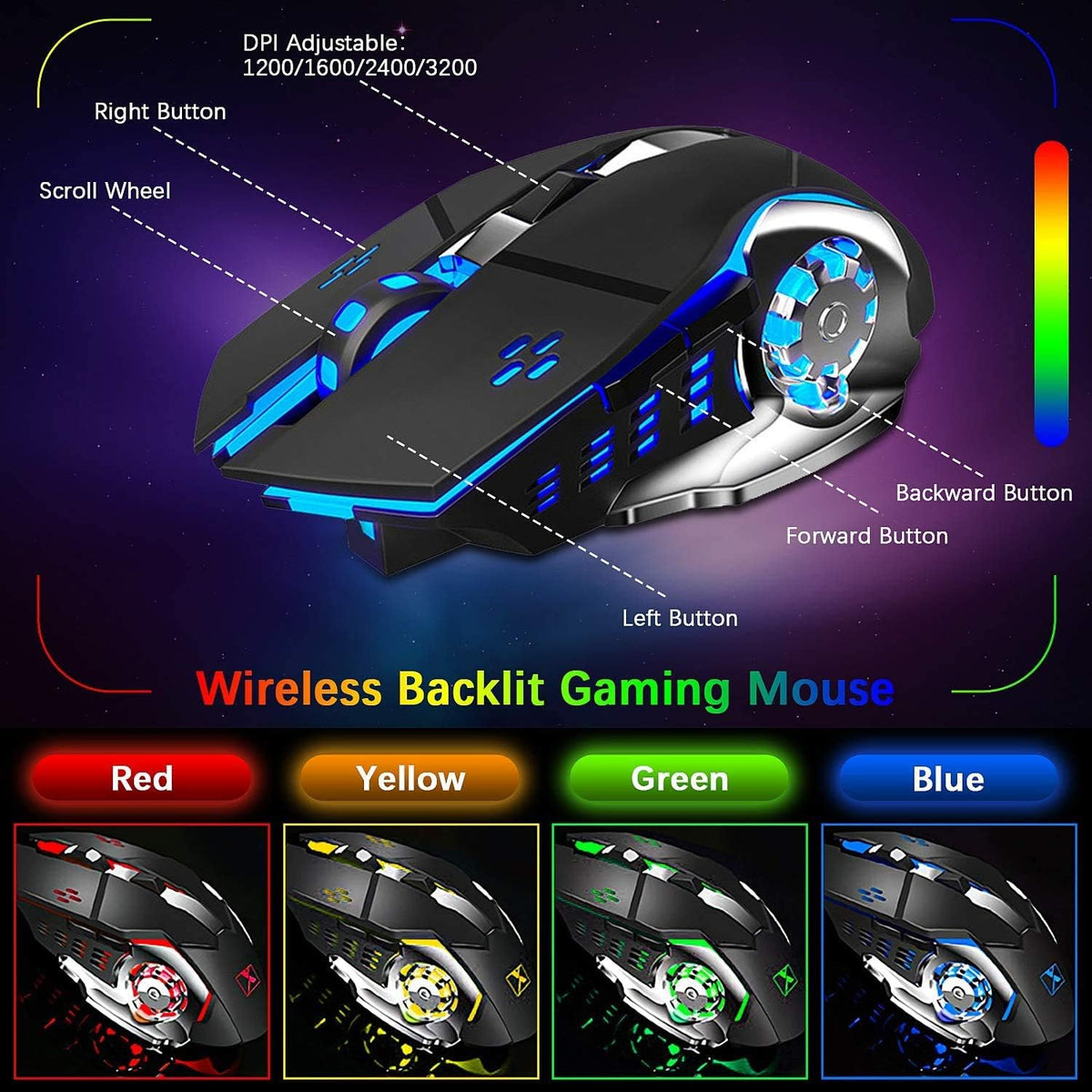 Wireless Gaming Membrane Keyboard Mouse and Bluetooth Headset Kit-Black RGB