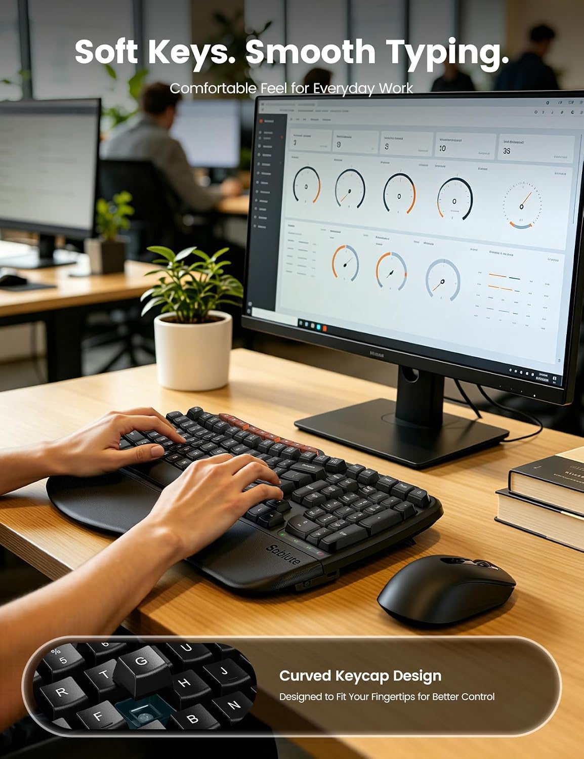Ergonomic Wireless Keyboard and Mouse Combo, Full Size Wave, Natural Typing