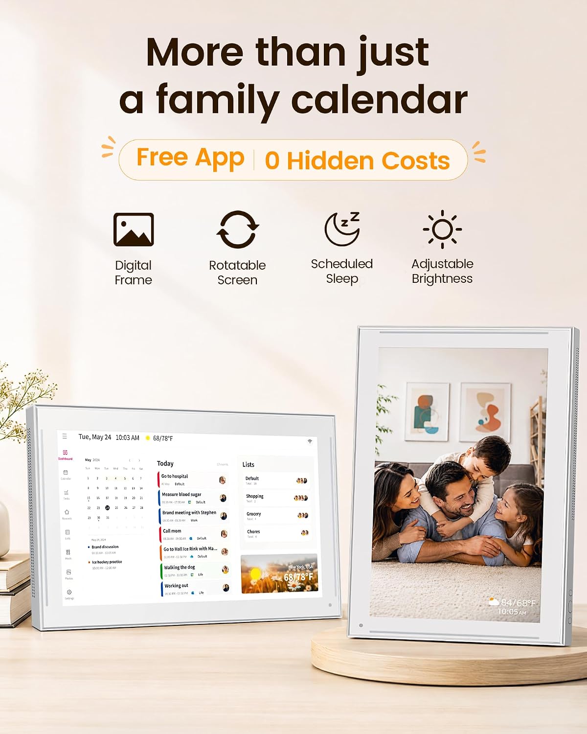 NGTeco 15.6" Digital Calendar, No-Subscription, Smart Family Wall Planner with Calendar Sync, for Schedules, Meal Planning, Photo Display, Desk & Wall Mount | Gift for Women, Men & Families