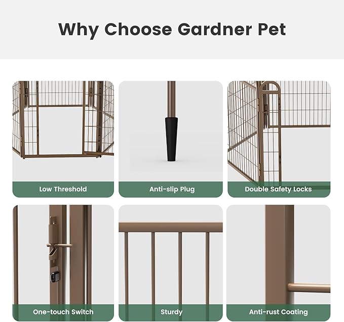 24 in(H) Decorative Garden Fence Outdoor for Yard with Gates,Heavy Duty Iron 16 Panels Total 29.4ft(L) Anti Dig Fence with Gravity Automatic Lock for Indoor/Outdoor Decorative Dog Fence,Brown
