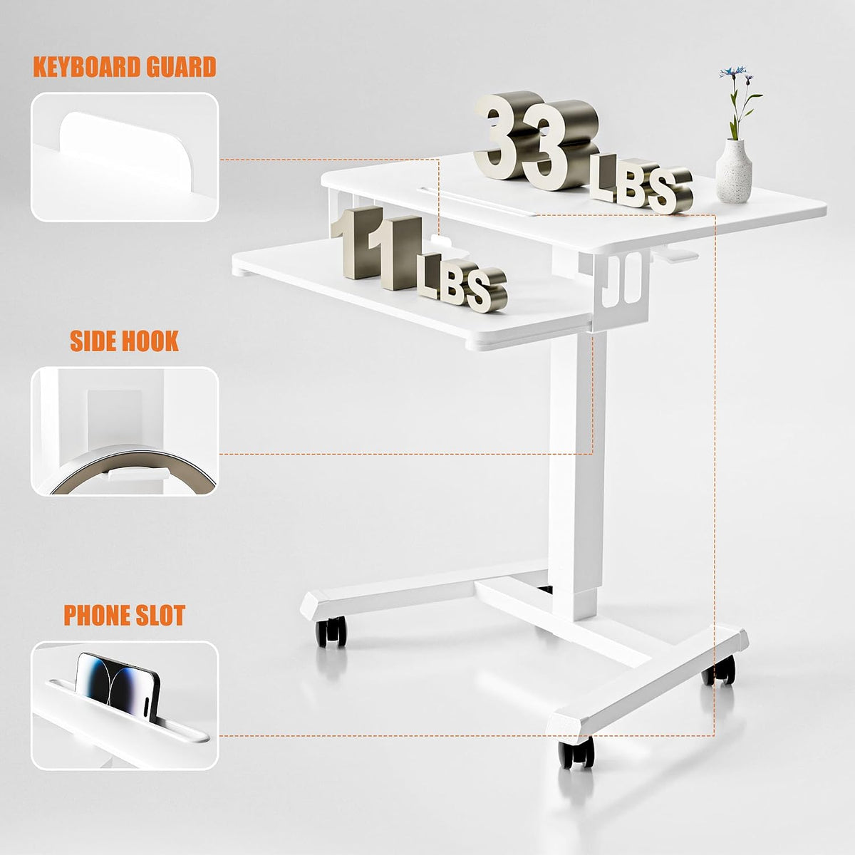 ERGOMAKER Mobile Standing Desk with Keyboard Tray, Mobile Podium, Lockable