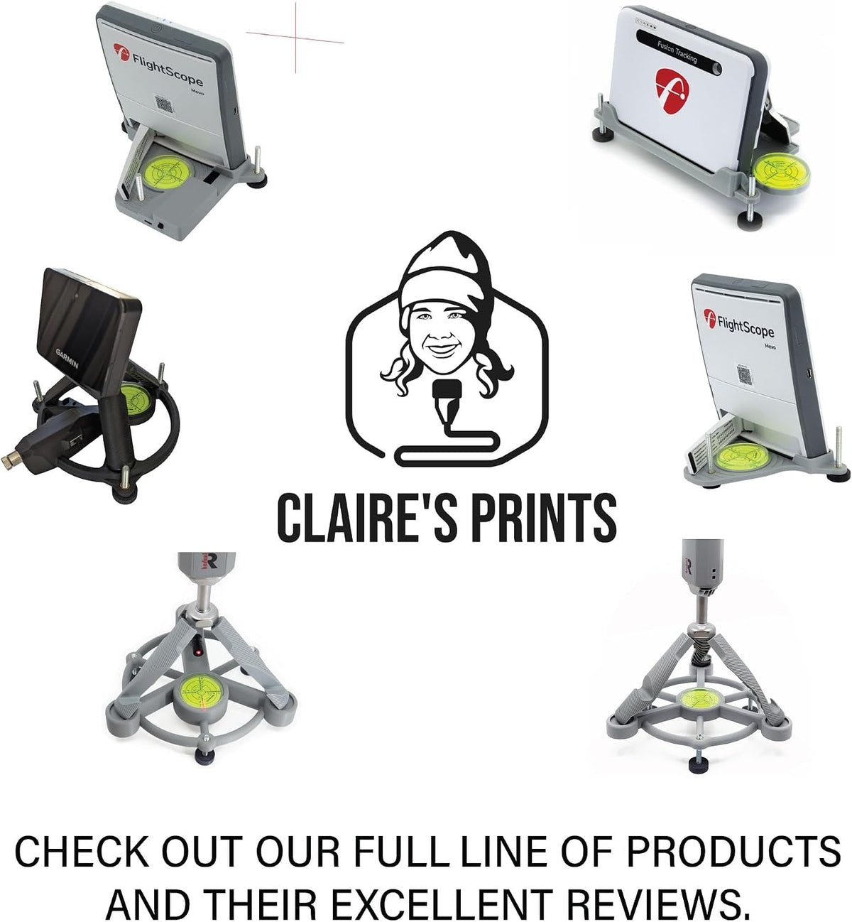 Claire's Prints Leveling Stand Compatible with Mevo Gen 2 Launch Monitor – Precision Adjustable Base, Oversized Bubble Level, ASA Heat & UV Resistant, Made in USA