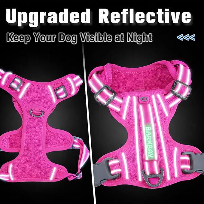 BARKBAY Dog Harness No Pull Oxford with ID Tag Pocket - Heavy Duty, Reflective, Easy Control for Large Dogs(Pink Oxford,XL)