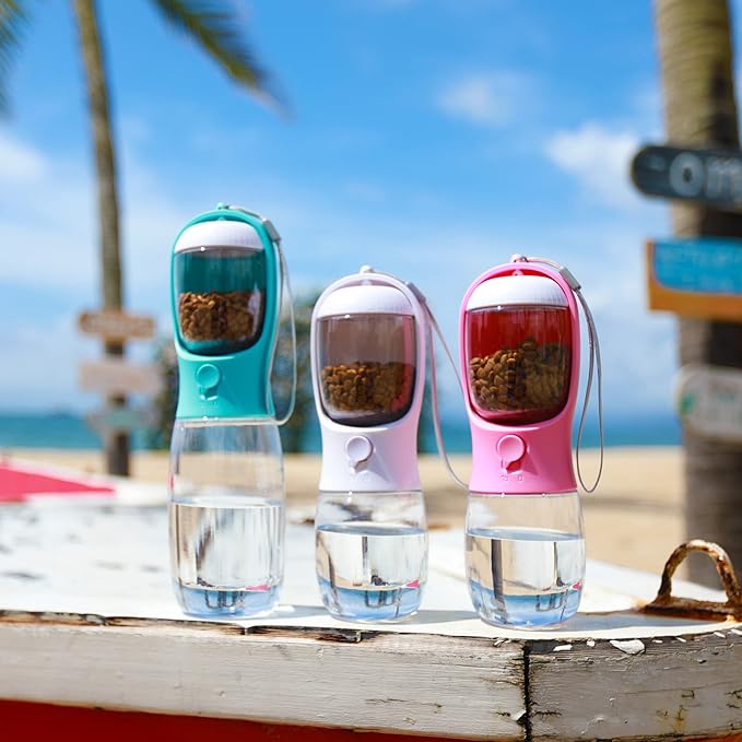 Dog Water Bottle with Food Container, Portable Leak Proof Pet Water Dispenser for Walking Hiking Travel, Puppy Essentials Accessories for Small Large Dogs, Dog Gifts (10oz/15oz/19oz)