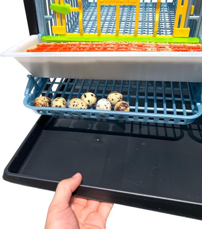 Cimuka Jumbo Quail Breeding Cage Indoor – 2 Layer Stackable Quail Pens & Coops | 38.6" x 24" x 35.8" Easy Clean, Rust-Free, Plastic Breeder System with Removable Divider & Egg Collection Trays